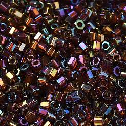 電気めっきガラスシードビーズ  虹彩  六角形（ツーカット）  虹メッキ  2x1.5mm  穴：0.9mm&nbsp;SEED-S042-23B-01