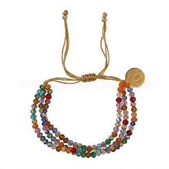 Boho Adjustable Faceted Rondelle Glass Braided Bead 3-Strand Bracelets&nbsp;DM1079-1
