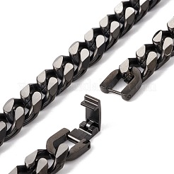 イオンプレーティング(IP) 304 ステンレススチール カーブチェーンネックレス メンズ レディース  ガンメタ色  22.32インチ（56.7cm）&nbsp;NJEW-B083-03B