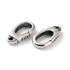 タイスターリングシルバーカニカン925個  スタンプ925個付き  アンティークシルバー  10x5.5x2mm  穴：1mm&nbsp;STER-D003-07AS