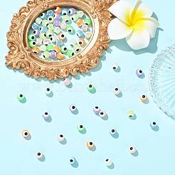 70個 7色の蓄光＆プリント不透明アクリルビーズ  丸い目  暗闇で光る  ミックスカラー  6mm  穴：1.6mm  10個/カラー&nbsp;LACR-FS0001-01