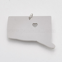 変色しにくい201ステンレススチールペンダント  コネチカット州の地図  ステンレス鋼色  21x26x1mm  穴：3mm&nbsp;LS-STAS-T038-90