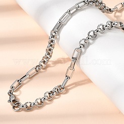 304ステンレススチールのティアドロップリンクチェーンブレスレット＆ネックレスジュエリーセット  カニカン付き  ステンレス鋼色  570mm&nbsp;SJEW-L199-18P