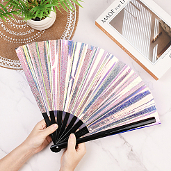 1Pc Bamboo with Oxford Fabric Glitter Powder Folding Fans&nbsp;AJEW-SP0003-77D