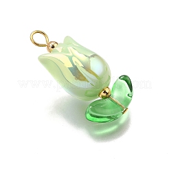 UVメッキアクリルパーツ  花  スプレー塗装された透明ガラス  ゴールドカラー  28x13.5~14x12mm  穴：2.8~3mm&nbsp;X1-PALLOY-TA00270