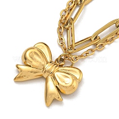 304 Stainless Steel Bowknot Pendant Necklaces&nbsp;LS-NJEW-L182-001G-04