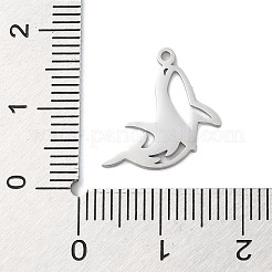 変色しない304ステンレススチールチャーム  レーザー切断  イルカチャーム  ステンレス鋼色  16x11x1mm  穴：1.2mm&nbsp;STAS-S138-01P-01