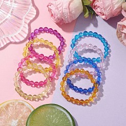 8個 8色 7.5mmファセットラウンド透明アクリルビーズストレッチキッズブレスレット 女の子用  ミックスカラー  内径：1-5/8インチ（4.2cm）  ビーズ：7.5mm  1pc /カラー&nbsp;BJEW-JB10248-02