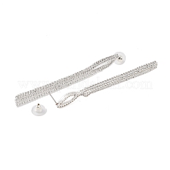 真鍮製マイクロパヴェキュービックジルコニアスタッドピアス  タッセル  プラチナ  90x7mm&nbsp;EJEW-B046-15P