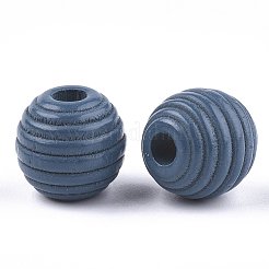 塗装天然木蜂の巣ビーズ  ラウンド  スチールブルー  12x11mm  穴：3mm&nbsp;WOOD-S049-04A-03