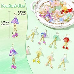40個8色ガラスペンダント  ユリ  304ステンレス鋼のアイピンループ付き  ミックスカラー  38mm  穴：3.5mm  5個/カラー&nbsp;PALLOY-CJ00167