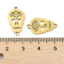 イオンプレーティング（IP）201ステンレススチールコネクタチャーム  ハロウィンスカルリンク  ゴールドカラー  20x11x1mm  穴：1.5mm&nbsp;STAS-A090-15G
