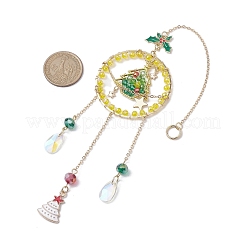 Glass Beads Wire Wrapped Brass Christmas Tree Pendant Decoration&nbsp;X1-HJEW-TA00235