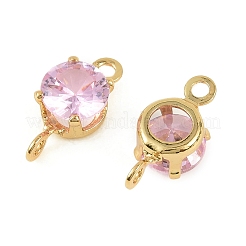 Brass Pave Cubic Zirconia Flat Round Connector Charms&nbsp;KK-P347-01G-02