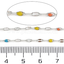 真鍮をあしらったチェーン  エナメル  スプールで  はんだ付け鉛フリー、カドミウムフリー  プラチナ  ミックスカラー  4x2x0.2mm&nbsp;AJEW-Q153-03P-08