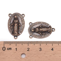 ホーリー楕円形の彫刻が施された聖母マリア チベット様式の合金のシャンデリア コンポーネント リンク  3ループコネクター  ロザリオパーツ  赤銅鉱  鉛フリー＆カドミウムフリー＆ニッケルフリー  23x14.5x3mm  穴：1mm  約470個/キログラム&nbsp;TIBEP-LF0961YKG-R-FF
