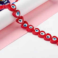手作りのナザールボンジュウのランプワークビーズ  ハート  レッド  14.5~15x15.5~16x6.5~7.5mm  穴：1~1.6mm  約25個/連  14.02~13.66インチ（34.7~35.6cm）&nbsp;LAMP-F021-02E