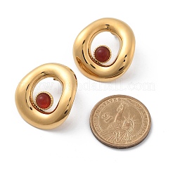 304ステンレススチールスタッドピアス  ナチュラルカーネリアンと  18KGP本金メッキ  29.5x28mm&nbsp;STAS-Z112-12G-02