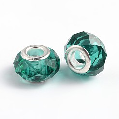 手作りガラスヨーロピアンビーズ  大穴ビーズ  シルバーカラー真鍮コア  ダークシアン  14x8mm  穴：5mm&nbsp;X-GPDL25Y-68