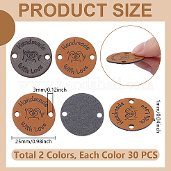 60個 2スタイル 合成皮革ラベルタグ  DIYジーンズ用  バッグ  靴  帽子アクセサリー  フラットラウンド  25x1mm  穴：3mm  30個/スタイル&nbsp;FIND-UN0007-62B