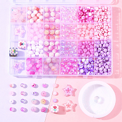 DIY アクリル ラウンド ビーズ ストレッチ ブレスレット 作成キット  ピンク  8mm  穴：1.5mm&nbsp;DIY-FS0008-77