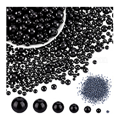 DIYビーズキット  ガラスシードビーズ入り  ABSプラスチックパール調ビーズ  ブラック  2~12mm  穴：1~2.3mm  5030pc&nbsp;DIY-PH0030-47A