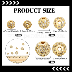 12Pcs 3 Styles Brass Micro Pave Clear Cubic Zirconia Beads&nbsp;KK-PH0013-80B