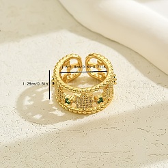 女性のための真鍮マイクロパヴェキュービックジルコニアカフリング  スター  ゴールドカラー  12.8mm  内径: 16mm~18mm&nbsp;BT9410