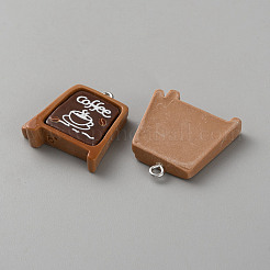 コーヒーをテーマにした不透明樹脂ペンダント  プラチナアイアンループ付き  店の看板  26.5x24x7mm  穴：2mm&nbsp;LS-RESI-CJC0028-04P-03