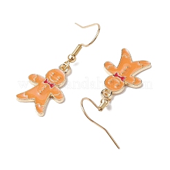 クリスマステーマ合金エナメルダングルピアス  女性用304ステンレススチールイヤリング  ジンジャーブレッドマン  37x14mm&nbsp;EJEW-JE05830-02