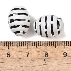 ガラス模造翡翠ビーズ  手描きのビーズ  楕円形のストライプ  エナメル  ホワイト  16x12mm  穴：1.6~2mm&nbsp;GLAA-L051-02A