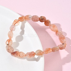 女性用天然サンストーンビーズストレッチブレスレット  ヌンゲット  ビーズ：8~11x6~8x5~7mm  内径：1.93~2.13インチ（4.9~5.4cm）&nbsp;BJEW-Z158-02C-01