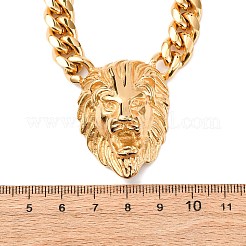 304ステンレススチール製ライオンヘッドペンダントキューバンリンクチェーンネックレス  イオンプレーティング（ip）  18KGP本金メッキ  23.90インチ（60.7cm）&nbsp;NJEW-C099-05G