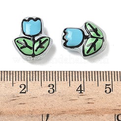 透明なガラスエナメルビーズ  手描きのビーズ  花  染め＆加熱  シアン  16~17x14~15x7~8mm  穴：1~1.4mm&nbsp;LAMP-C023-01A