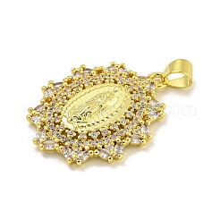 Virgin Mary Theme Rack Plating Brass Micro Pave Cubic Zirconia Pendants&nbsp;KK-C074-23G-02