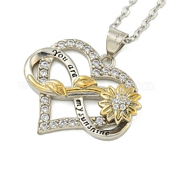 Brass Micro Pave Clear Cubic Zirconia Infinity Heart with Sunflower Pendant Necklaces for Women&nbsp;NJEW-G146-01P