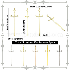 40色の合金製ビッグペンダント5個。  剣のチャーム  ミックスカラー  89x24x3mm  穴：2.8mm  8個/カラー&nbsp;FIND-SC0018-10B