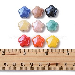 手作り磁器ビーズ40個  光沢釉の磁器  花  ミックスカラー  14x15x6.5mm  穴：2mm&nbsp;PORC-FS0001-37