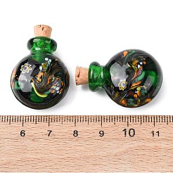 手作りランプワーク香水瓶ペンダント  コルク付き  ミックスカラー  31~33x23x14mm&nbsp;LAMP-H072-01
