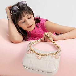 アルミカーブチェーンバッグエクステンダーチェーン  花の合金エナメルと留め具付き  バッグ交換用アクセサリー  ゴールドカラー  ピンク  207mm  2個/セット&nbsp;AJEW-PH01576
