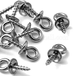 304ステンレススチールスクリューアイピンペグベイル  片穴パーツ用  ステンレス鋼色  10x4mm  穴：2mm  ピン：1.34mm&nbsp;STAS-YW0001-45