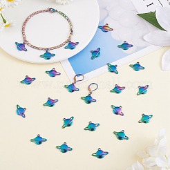 40個の合金ペンダント  カドミウムフリー＆ニッケルフリー＆鉛フリー  惑星  虹色  13x20x2mm  穴：1.5mm&nbsp;FIND-SZ0003-20