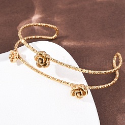 女性用304ステンレススチールカフバングル  花バラ  ゴールドカラー  内径：2.50x1.89インチ（6.35x4.8cm）&nbsp;BJEW-P377-03G