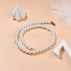 男性女性のためのガラスパールラウンドビーズネックレス  ホワイト  20-1/4インチ（51.5cm）  ビーズ：10mm&nbsp;NJEW-JN03923-02