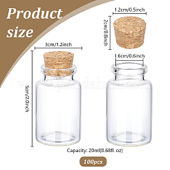 100 個のガラス瓶  コルク栓付き  ウィッシングボトル  ビーズの容器  透明  3x5cm  容量：20ml（0.68fl.oz）&nbsp;AJEW-PH0008-29