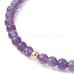 5Pcs 5 Style Natural Amethyst & Brass Beaded Stretch Bracelets Set for Women&nbsp;BJEW-JB09663-01