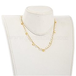 真鍮カーブチェーンジュエリーセット  ペンダントネックレス＆ビーズブレスレット  ファセットガラスビーズと真鍮製スタービーズ付き  ゴールドカラー  16.22インチ（41.2cm）  7-1/8インチ（18cm）&nbsp;SJEW-JS01123
