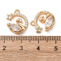 キュービックジルコニアペンダント付き真鍮  白鳥チャーム  透明  18KGP本金メッキ  15x13x4mm  穴：1.5mm&nbsp;KK-L270-01G