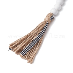 ジュートロープタッセル吊り下げ飾り  ラウンドウッドビーズ付き  淡い茶色  240mm&nbsp;HJEW-JM02267
