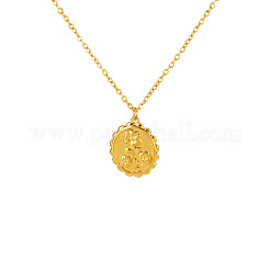 304 Stainless Steel Embossed Flower Oval Pendant Necklaces for Women&nbsp;WGAFB1B-01